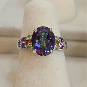 Sterling Silver 925 Mystic Topaz & Multi Stone Accents Size 5 US